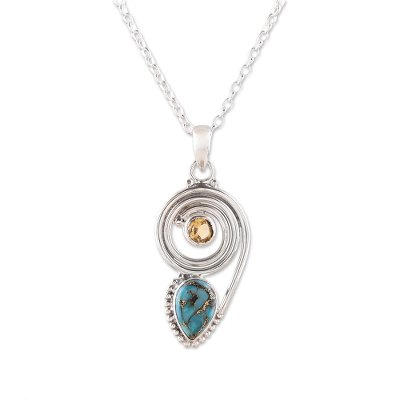Citrine and Composite Turquoise Pendant Necklace from India