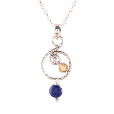Lapis Lazuli and Citrine Necklace Crafted in India
