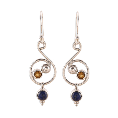 Lapis Lazuli and Citrine Earrings Crafted in India