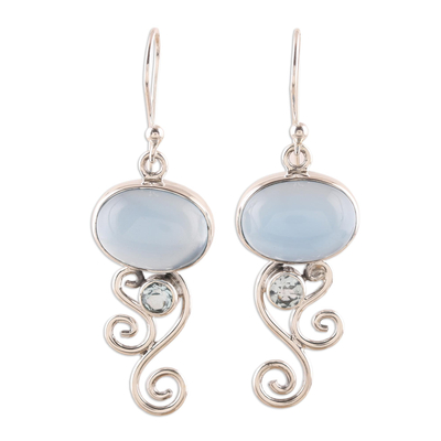 Chalcedony and Blue Topaz Dangle Earrings from India
