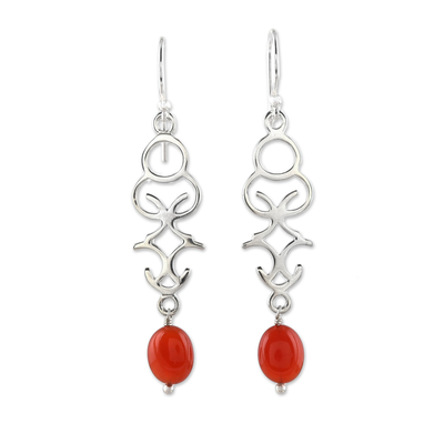 Open Work Orange Onyx Dangle Earrings from India