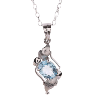 Rhodium Plated Blue Topaz Pendant Necklace from India