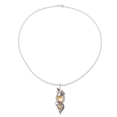 Leafy Citrine Pendant Necklace from India