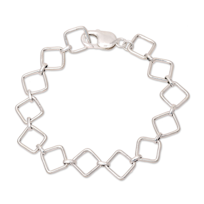 Square Sterling Silver Link Bracelet from India