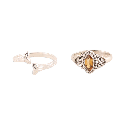 Citrine and Sterling Silver Rings from India (Pair)