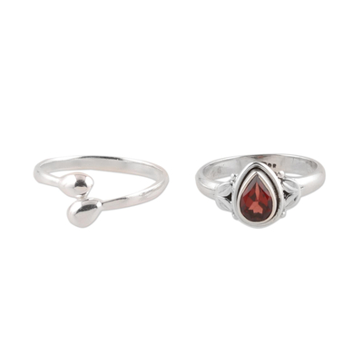 Garnet and Sterling Silver Rings Crafted in India (Pair)