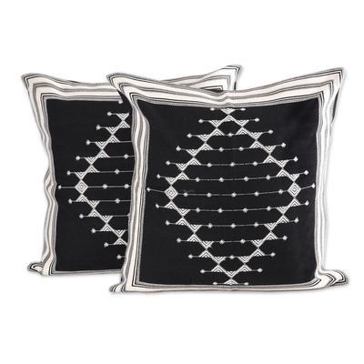 Geometric Cotton Cushion Covers in Black (Pair)
