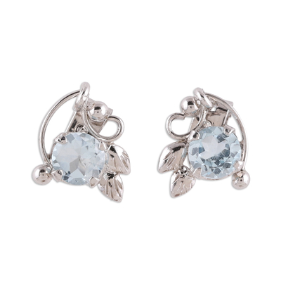 Rhodium Plated Blue Topaz Stud Earrings from India