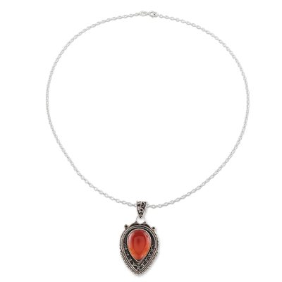 Red-Orange Carnelian Teardrop Pendant Necklace from India