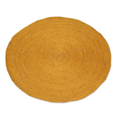 Round Handwoven Jute Area Rug in Maize (3 Feet Diameter)