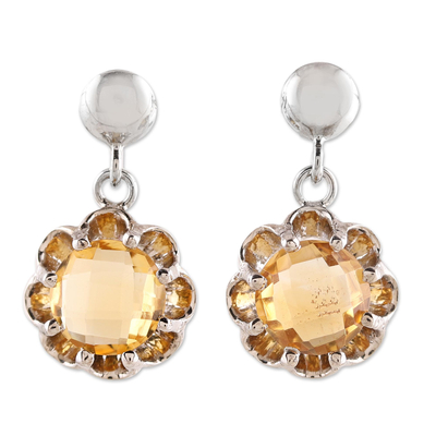 4-Carat Rhodium Plated Citrine Dangle Earrings from India