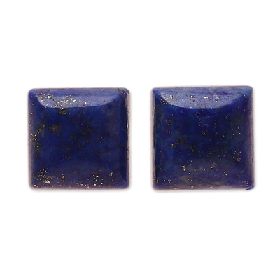 Square Lapis Lazuli Stud Earrings from India