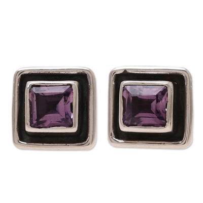 Square Amethyst Stud Earrings from India