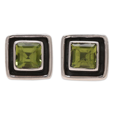 Square Peridot Stud Earrings from India