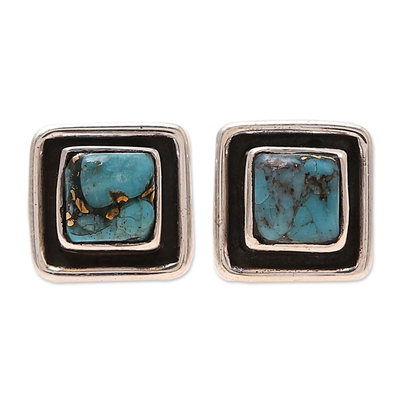 Square Sterling Silver and Composite Turquoise Stud Earrings