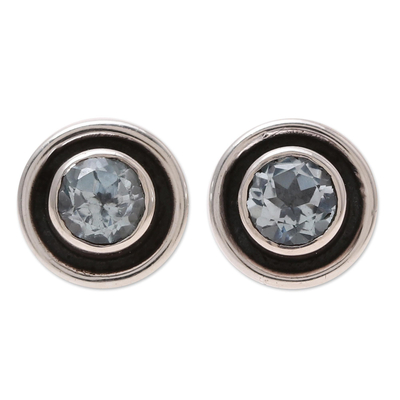 Circular Blue Topaz Stud Earrings from India