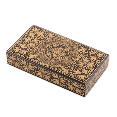 Gold-Tone Leaf Motif Papier Mache Decorative Box from India