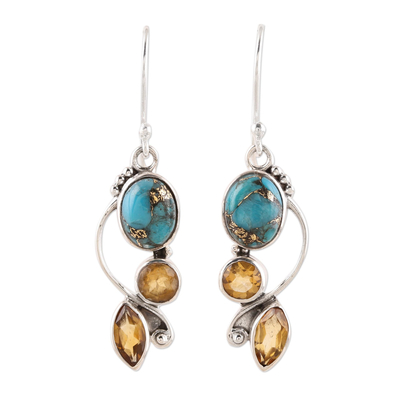 Faceted Citrine and Composite Turquoise Dangle Earrings