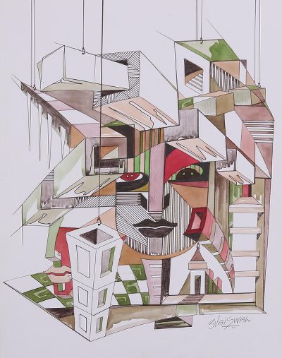 Colorful Modern Cubist Painting from India