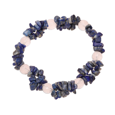 Lapis Lazuli and Clear Quartz Beaded Stretch Bracelet