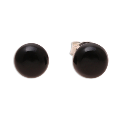 Round Black Onyx Stud Earrings from India