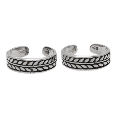 Patterned Sterling Silver Toe Rings from India (Pair)