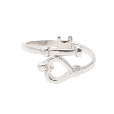 Sterling Silver Heart Key Band Ring from India