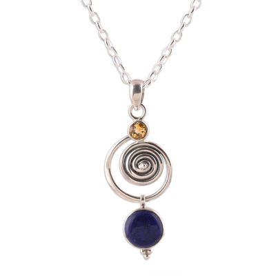 Swirl Pattern Lapis Lazuli and Citrine Pendant Necklace