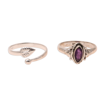 Amethyst and Sterling Silver Rings from India (Pair)