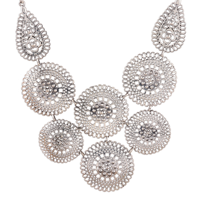 Sterling Silver Medallion Statement Necklace from India