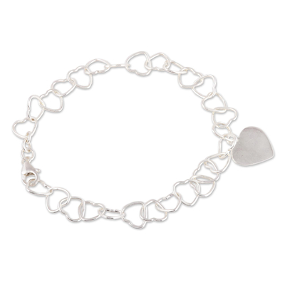 Heart-Shaped Sterling Silver Link Bracelet from India