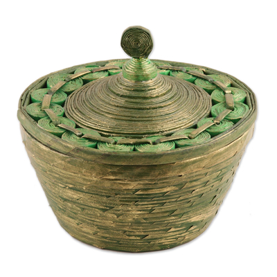 Green Recycled Paper Decorative Basket from India