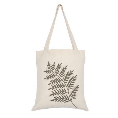 Sage Fern Pattern Embroidered Cotton Shoulder Bag from India