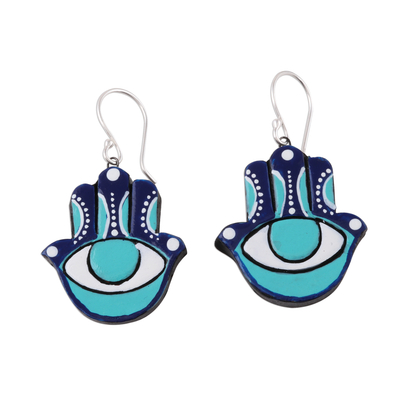 Hamsa Eye Ceramic Dangle Earrings from India