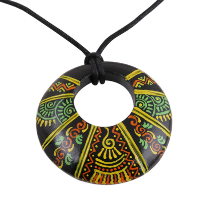 Madhubani-Style Ceramic Pendant Necklace from India