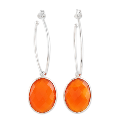 Faceted Oval Carnelian and Sterling Silver Dangle Earrings