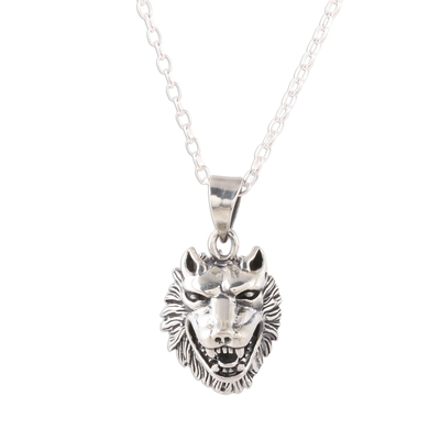 Sterling Silver Wolf Pendant Necklace from India