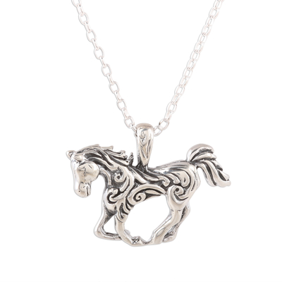 Swirl Pattern Sterling Silver Horse Necklace from India