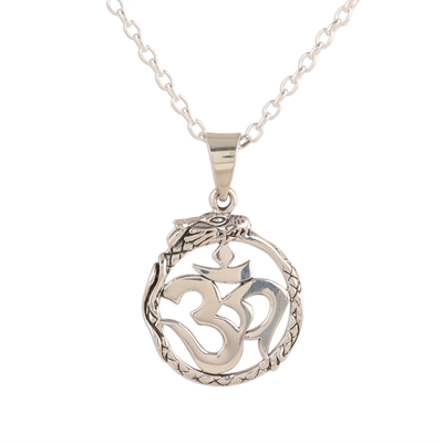 Sterling Silver Dragon Om Pendant Necklace from India