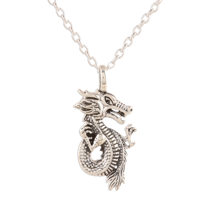Sterling Silver Dragon Pendant Necklace from India