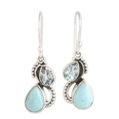 Blue Topaz and Larimar Teardrop Dangle Earrings from India