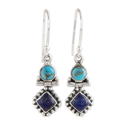 Lapis Lazuli and Composite Turquoise Dangle Earrings