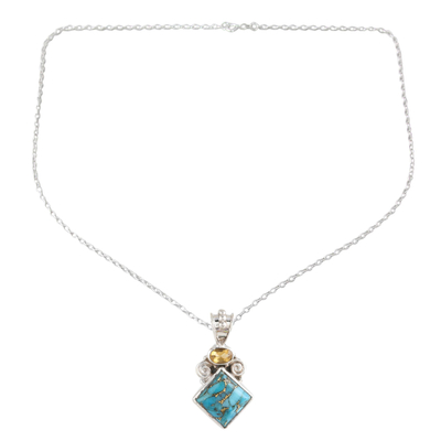 Composite Turquoise and Citrine Pendant Necklace from India