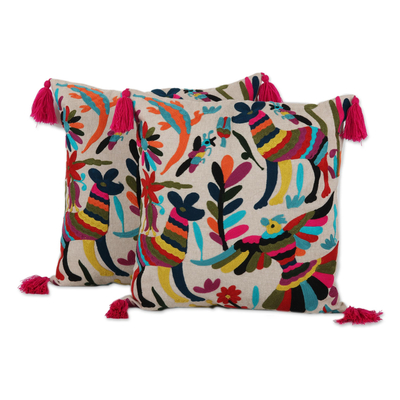 Animal-Themed Cotton Cushion Covers from India (Pair)