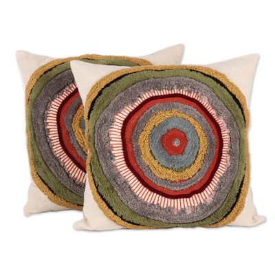 Circle Motif Embroidered Cotton Cushion Covers (Pair)