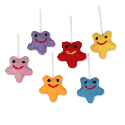 Assorted Wool Felt Star Ornaments from India (Set of 6)