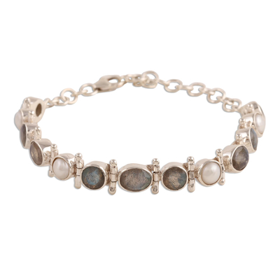 Labradorite and Cultured Pearl Link Bracelet from India