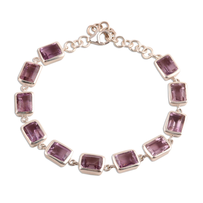 Rectangular Amethyst Link Bracelet from India