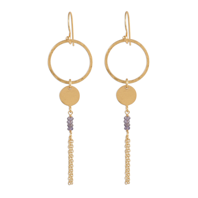 Circular Gold Plated Iolite Dangle Earrings from India