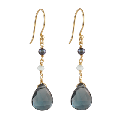 Gold Plated London Blue Topaz Dangle Earrings from India